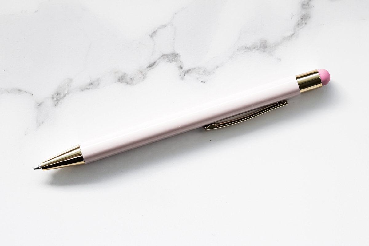 White Pen on Marble Background, Luxury Stationery and Business B